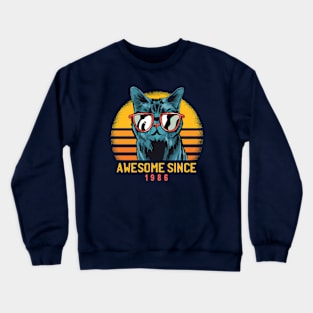 Retro Cool Cat Awesome Since 1986 // Awesome Cattitude Cat Lover Crewneck Sweatshirt